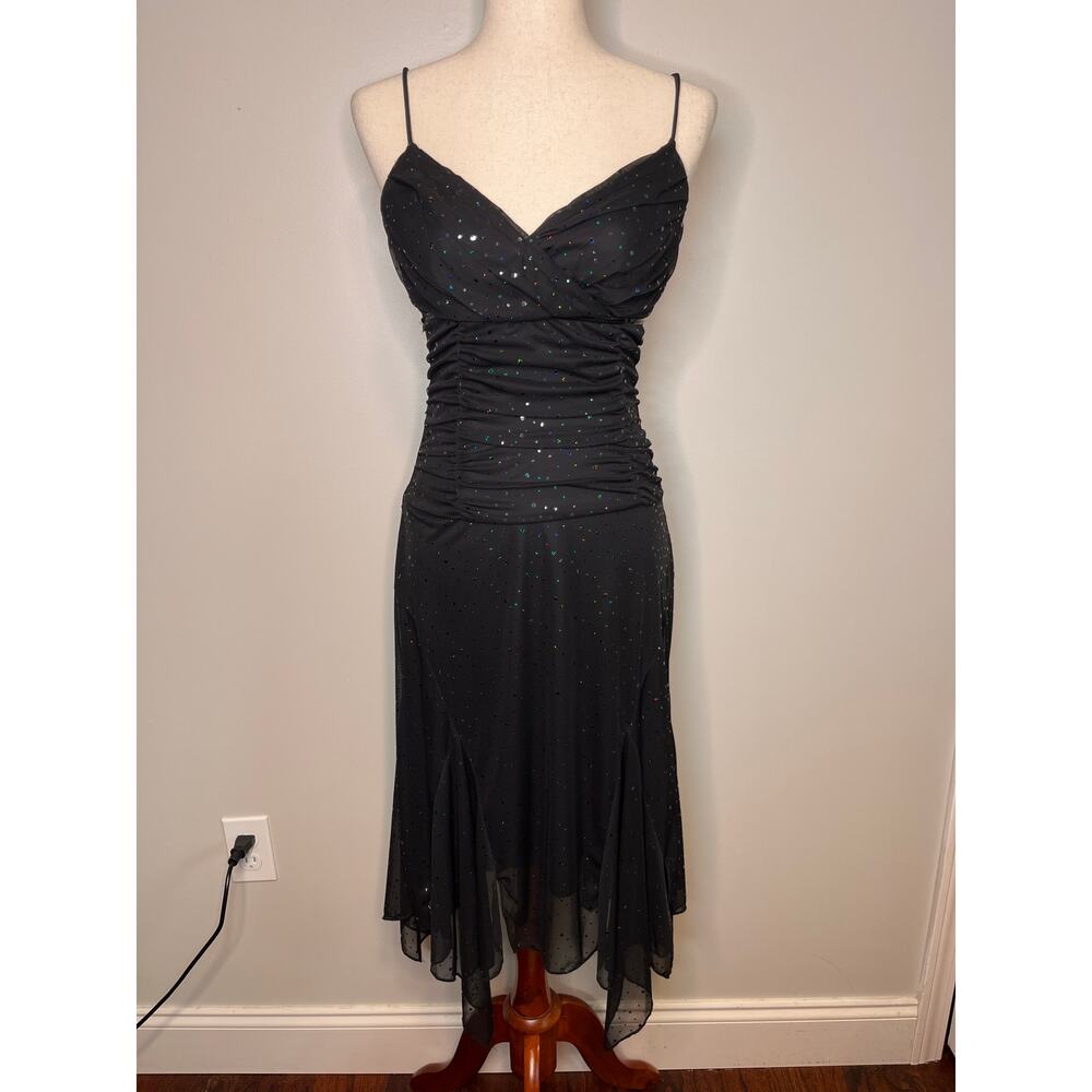 2000s Y2K Ruby Rox Black Sparkle Babydoll Whimsigoth Witch Hoco Prom Dress M